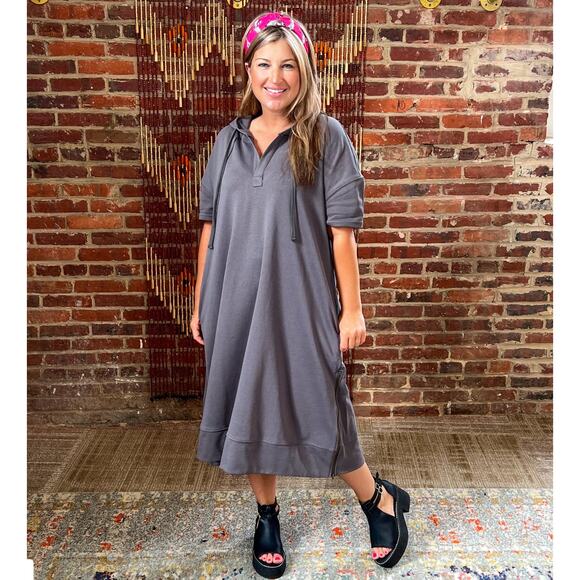 Jade by Jane Think About Me French Terry Midi Dress - Charcoal - Plus Size 3X - Picture 1 of 5